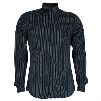 Pre Owned Gucci Men's Black Striped Slim Fit Shirt M