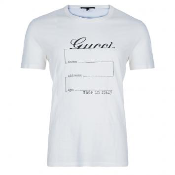 Pre Owned Gucci White Logo Print T-Shirt M