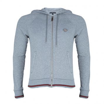 مملوكة مسبقًا Gucci Grey Knit Web Stripe Detail Hoodie S