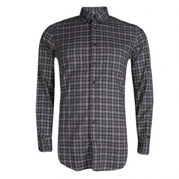 Pre Owned Gucci Grey Cotton Checked Button Front Plaid Shirt M