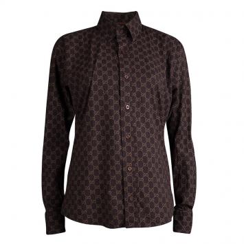 Pre Owned Gucci Brown Printed Cotton Long Sleeve Shirt L