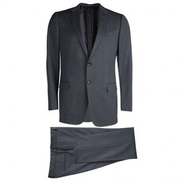 Pre Owned Gucci Grey Herringbone Stripe Wool Suit L