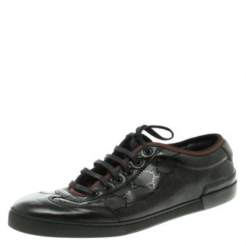 Pre Owned Gucci Black GG Imprimè Leather Barcelona Low Top Sneakers Size 43