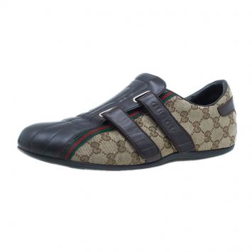 Pre Owned Gucci Brown Guccissima Canvas and Leather Velcro Sneakers Size 44.5