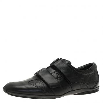 Pre Owned Gucci Black Guccissima Leather Velcro Sneakers Size 42