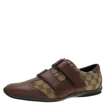 Pre Owned Gucci Brown Guccissima Canvas and Leather Velcro Sneakers Size 42