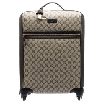 Pre Owned Gucci Beige/Ebony GG Supreme Canvas Medium Four Wheel Carry-On Suitcase 