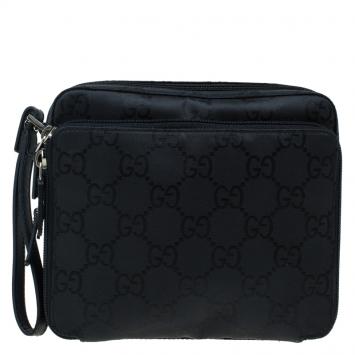 Pre Owned Gucci Black GG Nylon Pouch Bag