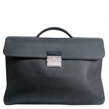 Pre Owned Gucci Black Pebbled Leather Portfolio Briefcase