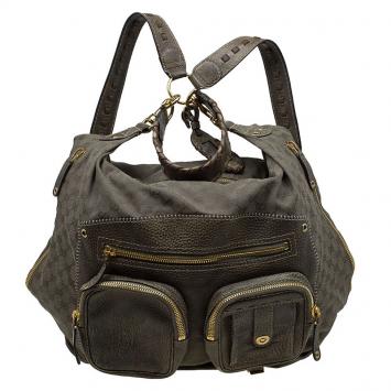 Pre Owned Gucci Fatigue Green GG Canvas and Leather Large Darwin Convertible Backpack