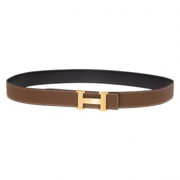 Pre Owned Hermes Black and Brown Leather H Buckle Reversible Belt 85 CM