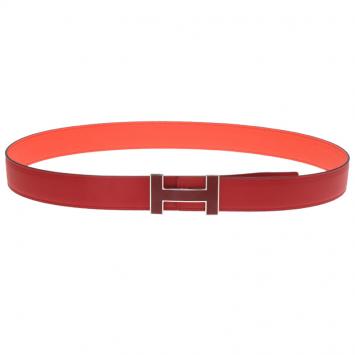 Pre Owned Hermes Red Leather H Logo Constance Reversible Belt 80 CM 
