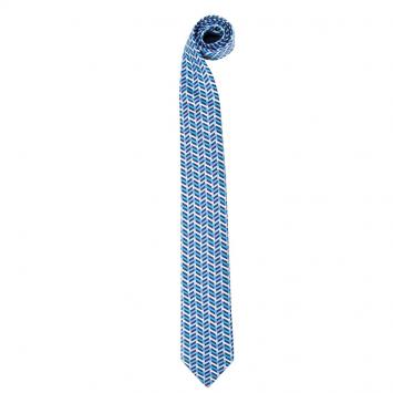 Pre Owned Hermes Blue Printed Silk Tie