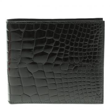 Pre Owned Hermes Black Alligator Bi Fold Wallet
