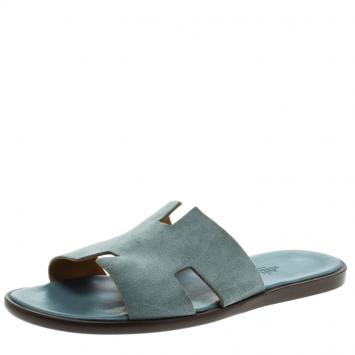 Pre Owned Hermes Teal Suede Izmir Sandals Size 44