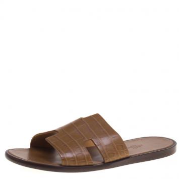Pre Owned Hermes Light Brown Alligator Izmir Sandals Size 43.5