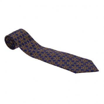 Pre Owned Hermes Blue and Yellow Printed Silk Tie
