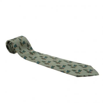Pre Owned Hermes Green Horse Bridle Printed Silk Tie