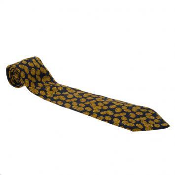 Pre Owned Hermes Dark Blue Pumpkin Print Silk Tie
