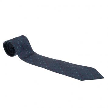 Pre Owned Hermes Dark Blue Floral Woven Silk Tie