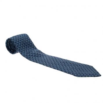 Pre Owned Hermes Blue Scarf Rings Printed Silk Tie