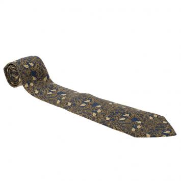 Pre Owned Hermes Blue Bird's Nest Print Silk Tie