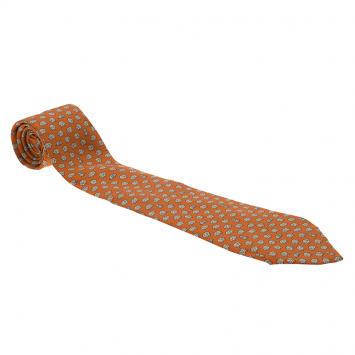 Pre Owned Hermes Orange Sheep and Dog Print Silk Tie