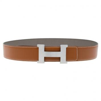 Pre Owned Hermes Brown Leather H Buckle Belt Size 90 CM