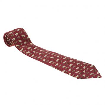Pre Owned Hermes Red Sheep Print Silk Tie