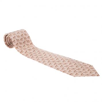 Pre Owned Hermes Beige Horse Print Silk Tie