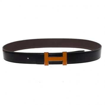 Pre Owned Hermes Black Leather H Logo Constance Changeable Belt 80 CM and 85 CM