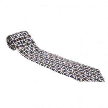 مملوكة مسبقًا Hermes Blue H Boots Print Silk Tie