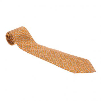 Pre Owned Hermes Orange Printed Silk Tie