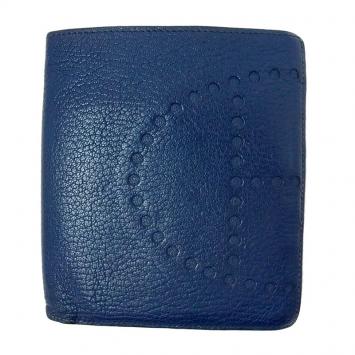 Hermes Blue Leather Logo Bi-Fold Wallet