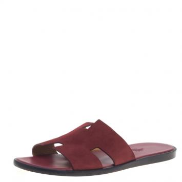 Pre Owned Hermes Maroon Suede Izmir Sandals Size 43.5