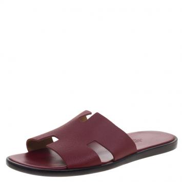 Pre Owned Hermes Burgundy Leather Izmir Sandals Size 43