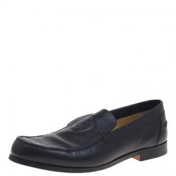 Pre Owned Hermes Black Leather Lucky Moccasins Size 43.5
