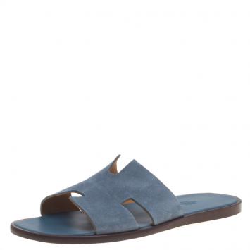 Pre Owned Hermes Sky Blue Suede Izmir Sandals Size 43.5
