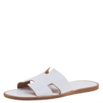 Pre Owned Hermes White Leather Izmir Sandals Size 43