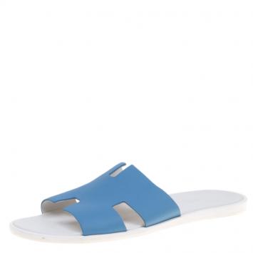 Pre Owned Hermes Blue Leather Izmir Sandals Size 43.5