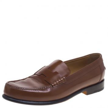 Pre Owned Hermes Brown Leather Kennedy Loafers Size 43