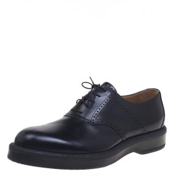 Pre Owned Hermes Black Brogue Leather Oxfords Size 43.5