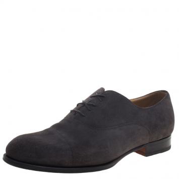 Pre Owned Hermes Grey Suede Napoli Lace Up Oxfords Size 43.5