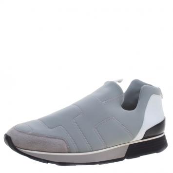 Pre Owned Hermes Grey Fabric Slip On Sneakers Size 43