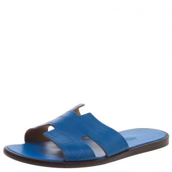 Pre Owned Hermes Cerulean Blue Alligator Izmir Sandals Size 44