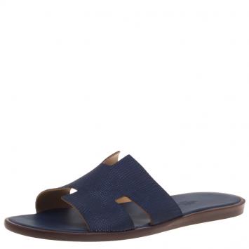 Pre Owned Hermes Dark Blue Lizard Izmir Sandals Size 44