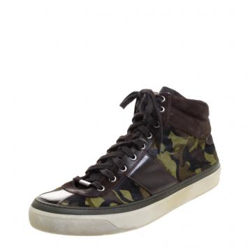 Pre Owned Jimmy Choo Camouflage Printed Pony Hair Belgravia High Top Sneakers Size 44