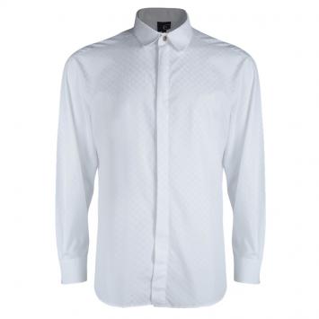 Pre Owned Just Cavalli White Cotton Jacquard Long Sleeve Button Front Shirt XXXL
