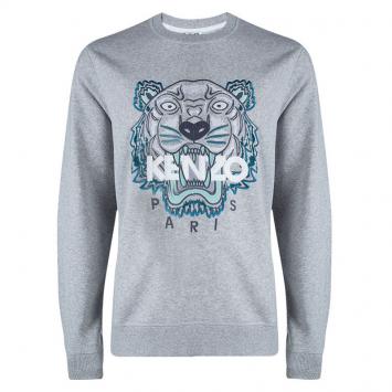 Pre Owned Kenzo Grey Cotton Knit Embroidered Tiger Motif Sweatshirt XL