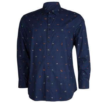 Pre Owned Kenzo Navy Blue Cotton Spaceship Print Long Sleeve Buttondown Slim Fit Shirt L